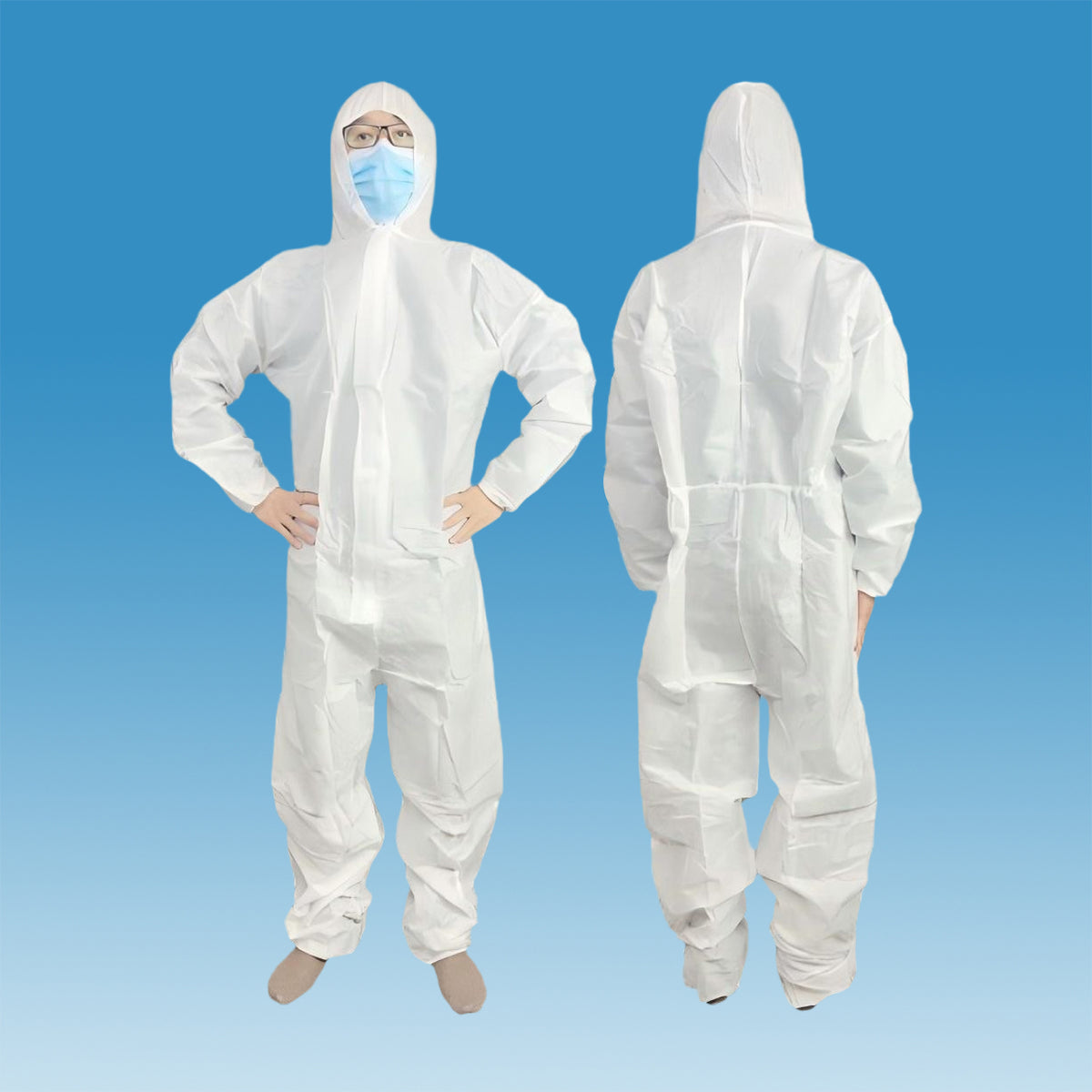 White disposable medical protective suits